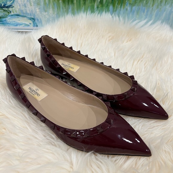 Authentic Valentino Garavani size 37.5(7) Rockstud Tonal Patent Ballerina Flat - Picture 2 of 11